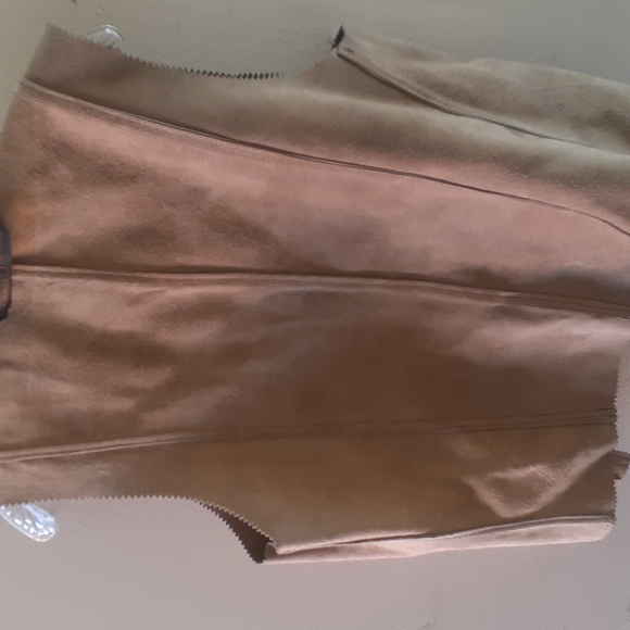 Coachella Hippie Vtg Tan Suede Vest Gold hoops Boho Unisex - Picture 9 of 15